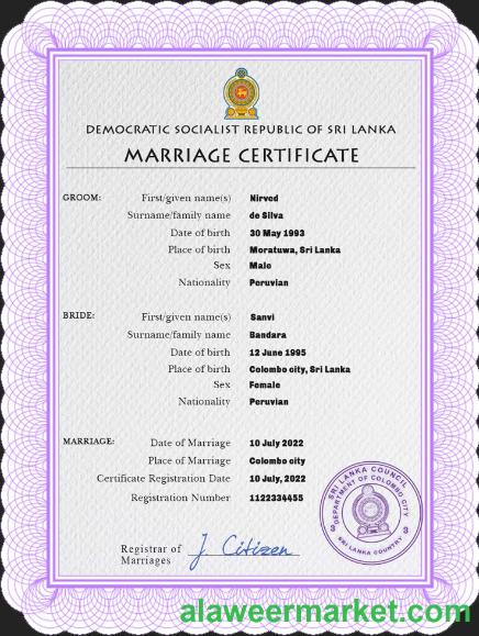 Sri Lanka marriage certificate PSD template